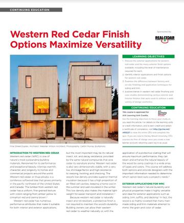 Western Red Cedar Finish Options Maximize Versatility